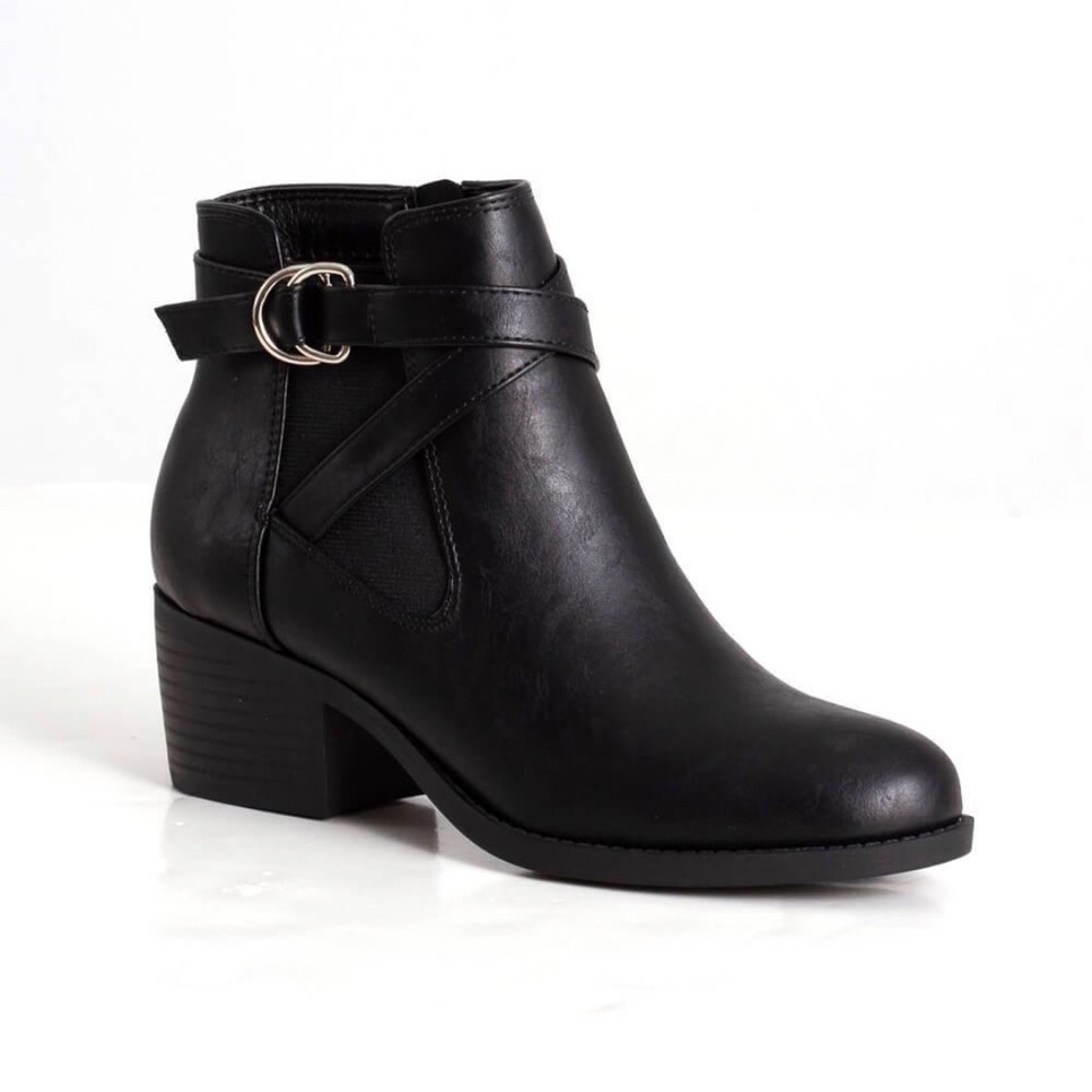 New black booties with buckle